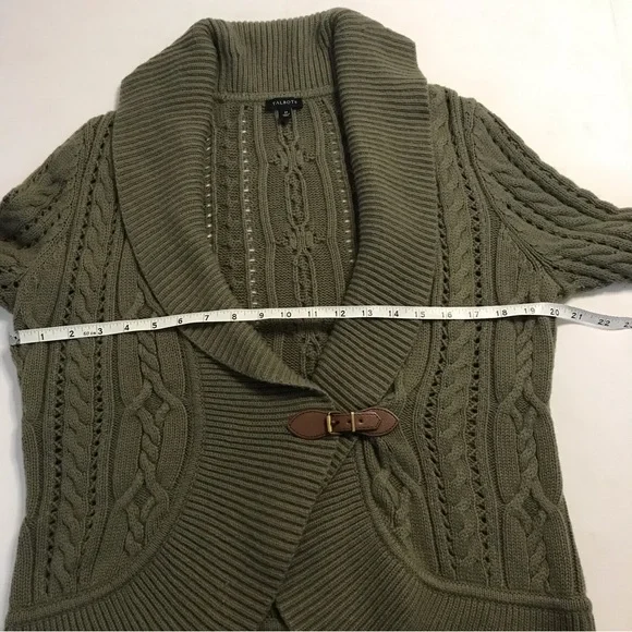 NWOT Talbots Green Buckle Cardigan Lambswool Blend Medium - Picture 3 of 7